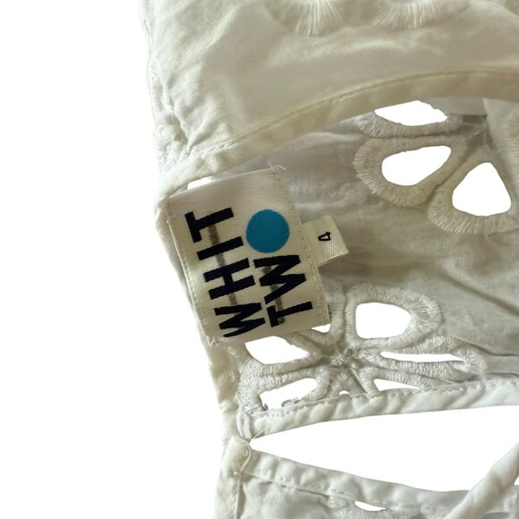 White Sleeveless Floral Eyelet Shift Dress By Whit Two Anthropologie - Picture 3 of 8